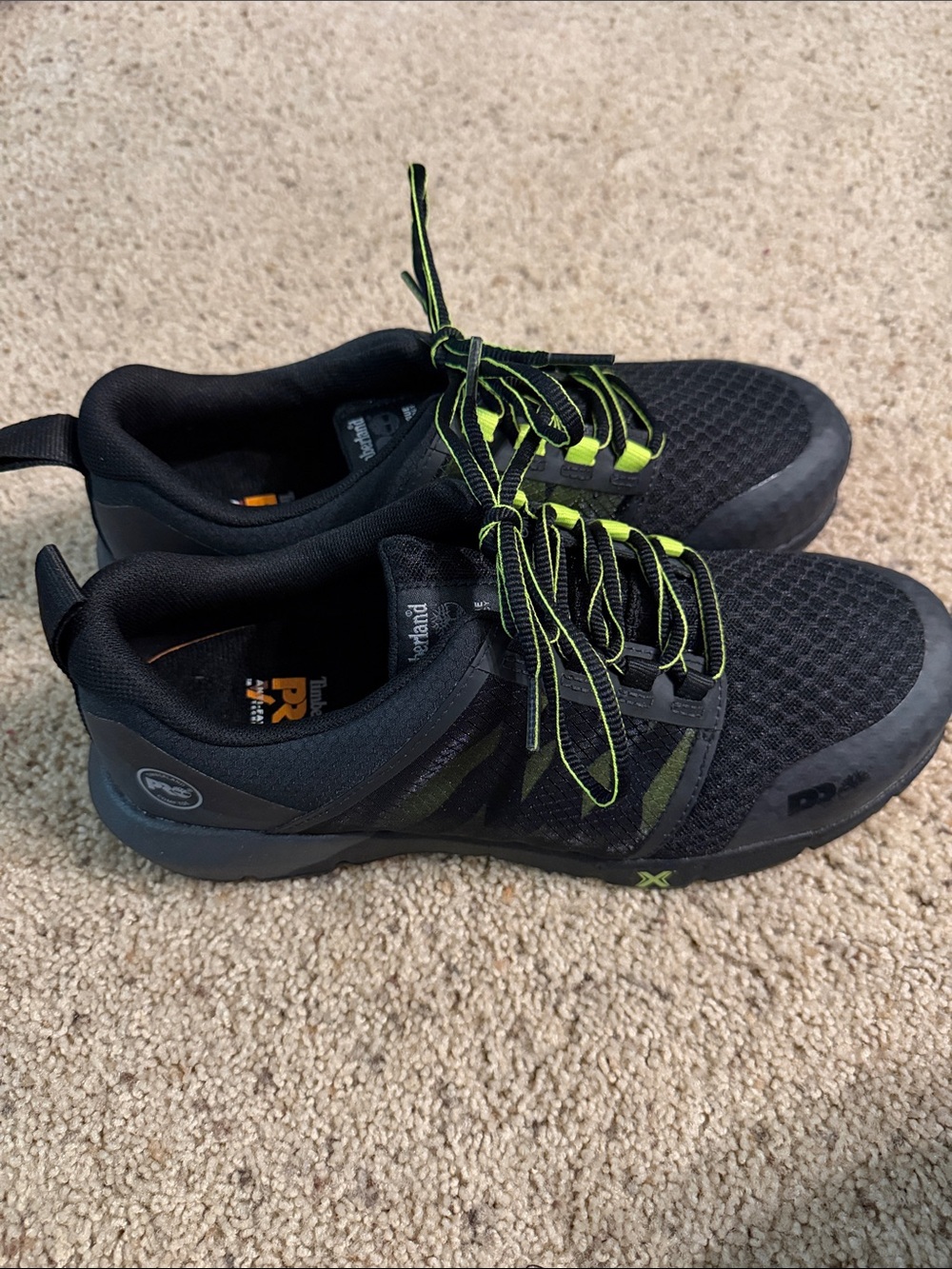 Men's Timberland Black Athletic Shoes with Lime Accents size 9.5